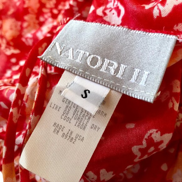 NATORI II Sheer Lounge Pajama Pants Wide Leg Floral Print Red & White - Picture 6 of 10